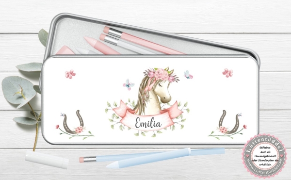 süße Stiftebox Geschenkdose Metall Pferd Name personalisiert zur Einschulung oder nur so für Spickzettel und kleine Briefchen  von Lüttentüddel®